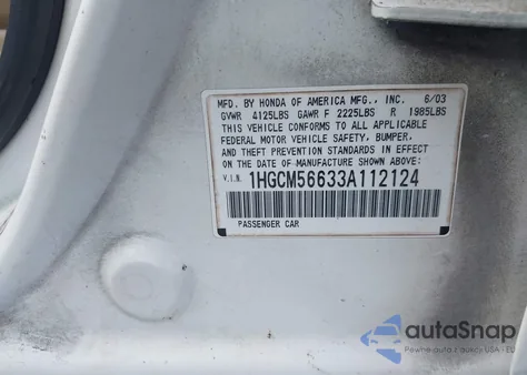 2003 Honda Accord 2.4 Ex from USA, damaged, VIN 1HGCM56633A112124